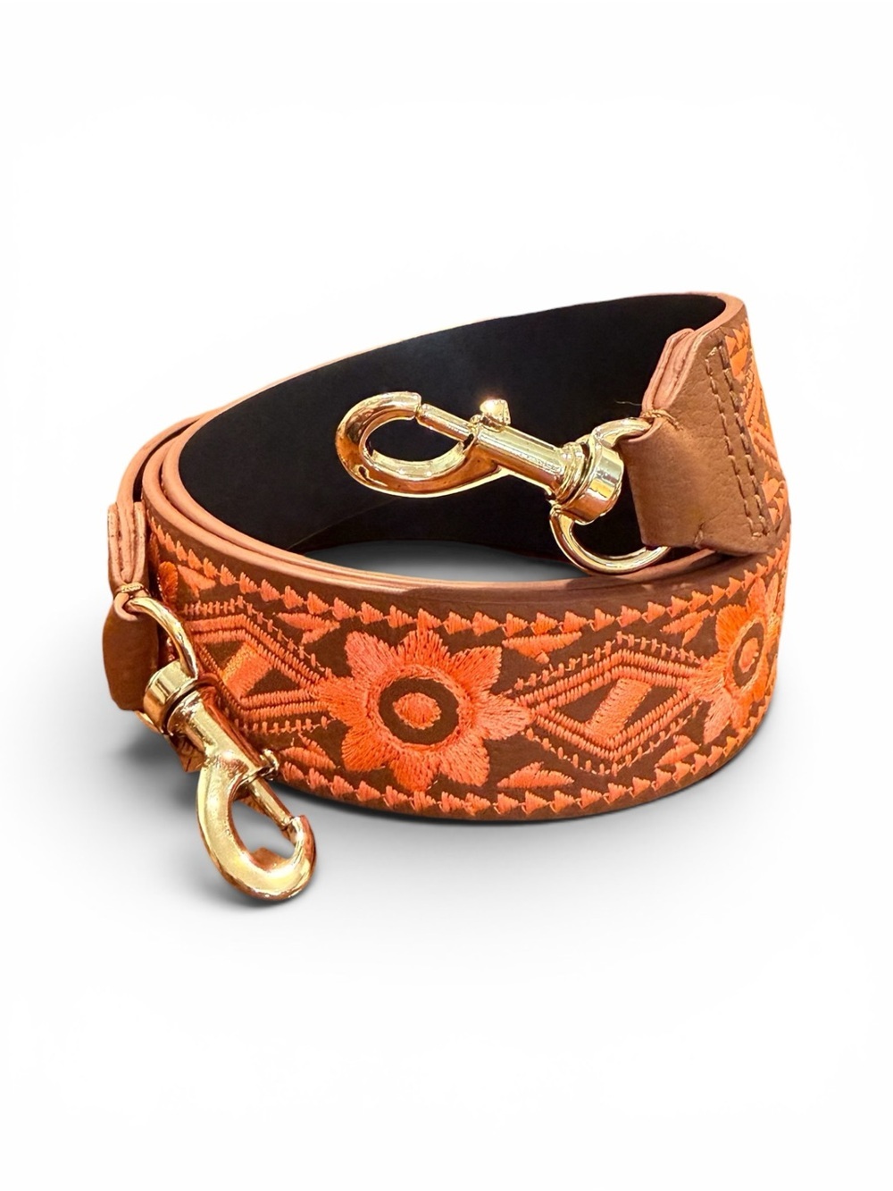 NWT Rebecca Minkoff Neon Orange Embroidered Guitar Bag Strap Gold Hardware